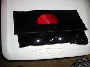 #721 vtg HANDBAG  purse BLACK Patten Leather CLUTCH  shoulder - Picture 1 of 7