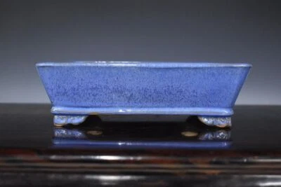 Japanese Bonsai Pot Tokoname EIMEI 8.1"(20.5cm) Blue Glazed Rectangle L370 - Image 1 of 4