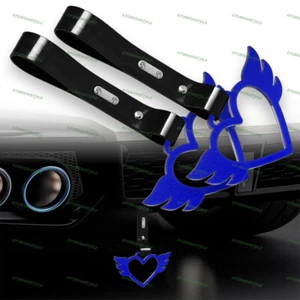 Flying Heart JDM Blue Ring Tsurikawa Subway Bus Car Handle Strap -Black PVC X2 - Picture 1 of 5
