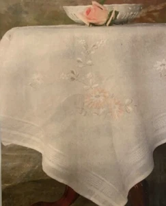 Baby Pink And White Floral Stamped Tablecloth Embroidery Kit 32''x32'' - Picture 1 of 1