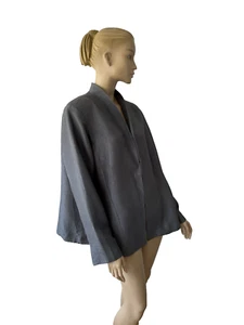 EILEEN FISHER GRAY TEXTURED SILK HOOK & EYE CLOSURE BLAZER-JACKET SIZE 2X - Picture 1 of 11