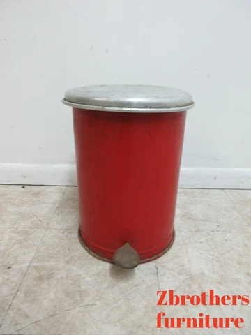 Vintage 1950s Industrial Dental Cabinet Trash Can Waste Basket mechanical Lid Cover