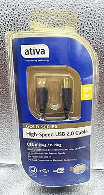 Genuine Ativa 10ft 3m Gold Series High Speed UISB 2.0 Cable A & B Plug  - Image 1 of 2