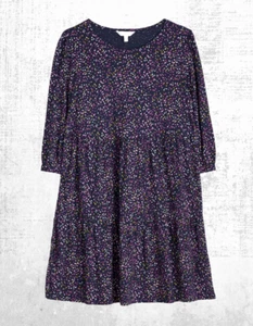 Ex Seasalt Women’s Long Sleeve Dip Tiered Jersey Dress in Martime Multi Polka - Picture 1 of 8