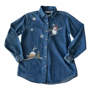 Womens Cabin Creek Medium Winter Embroidered Button Front Shirt - Picture 1 of 5