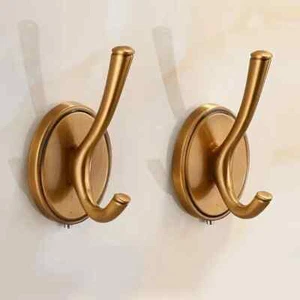 Golden Double Metal Wall Hooks Heavy Duty Rust Resistant Easy Install Hanging - Picture 1 of 4