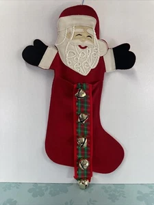Santa Christmas Stocking Jolly Vintage Oversized Wool Handmade 20 in. With Bells - Picture 1 of 2
