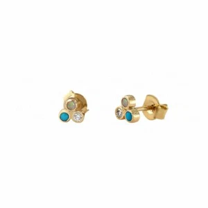 14k Gold VS/F-G Diamant Opal und Türkis Edelstein Ohrstecker Damen - Bild 1 von 5