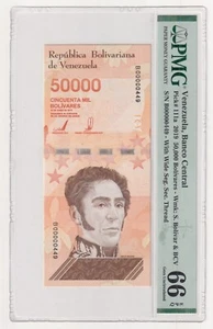 Venezuela 50000 Bolivares 2019 P111a UNC PMG Graded 66 Low Serial B00000449 - Picture 1 of 3