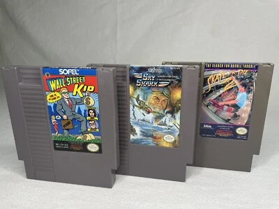 Lote de 3 juegos NES Nintendo Wall St. Kid, Skate or Die 2, Sky Shark limpio y probado Foto 1 de 4