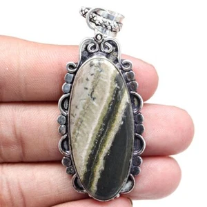 Pendant Bumble Bee Jasper Gemstone Gift For Her Silver Jewelry 2.5" - Picture 1 of 7
