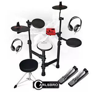 More details for silent practice drum set 5 pad electric digital kit with stool and headphones