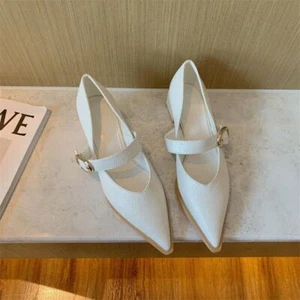 Women's Mary Jane Pumps Buckle Strap Pointed Toe Fashion Block Heel Shoes Size - Picture 1 of 13