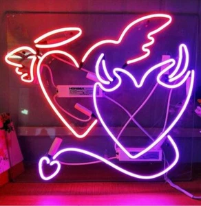 Angel And Devil Neon Sign Light Man Cave Handmade Nightlight Visual Art 19"x19" - Picture 1 of 1