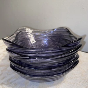 Violet Purple Glass Art Swirl 6” Soup/Salad Bowls Set Of (4) - Picture 1 of 6