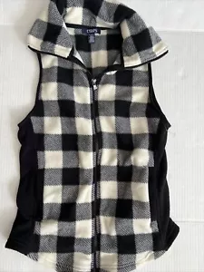 Chaps Fleece Full Zip Vest Women's Black White Check Sz S - Picture 1 of 5