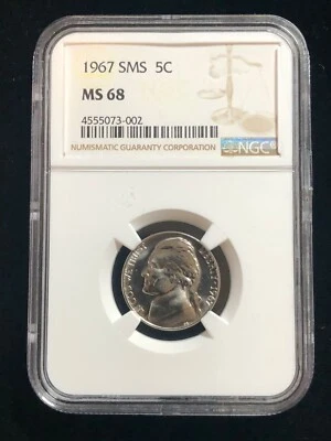 1967 SMS Obverse Special Mint Set Jefferson Nickel NGC MS 68 Bright White Coin - Image 1 of 4