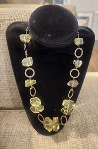 Vtg 19 "Chunky Faceted Lemon Quartz Necklace Homemade Hammered Silver Links - Picture 1 of 5