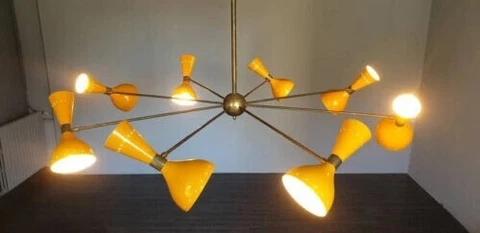 Stilnovo Style Chandelier Sputnik Light Italian Chandelier Raw Brass Dual Tone Cover