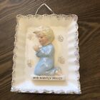 ART Japan 1960'S POTTERY VINTAGE RELIGIOUS WALL PLAQUE BOY PRAYING GOLD TRIM