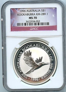 1996 Australia Kookaburra NGC MS70 Graded Silver Coin C5 - Picture 1 of 3