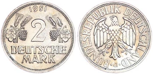 Deutschland 2 Mark 1951 G 2 DM Kursmünze - Ähren und Trauben vorzüglich 110118 - Bild 1 von 1
