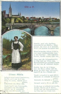AK Ulm - Donaubrücke, Kirche, Mädle-Gedicht - 1920 gel. Schönschrift (Rückseite) - Bild 1 von 2
