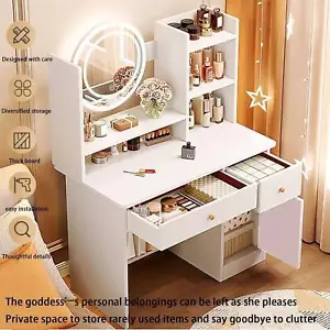 White Dressing Table w/ LED Lights Mirror Drawers Cabinet Vanity Makeup Desk Set - Picture 1 of 24