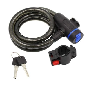 Steel Cable Anti Theft Bike Lock Key Lock 2 Keys 120mm length Mounting Bracket - Picture 1 of 12