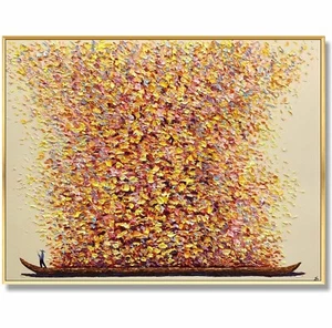 Abstract Colorful Painting on Canvas Original Boat Wall Art Impasto Oil Artwork - Picture 1 of 7