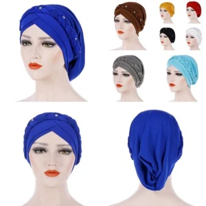 Fashion Women's Rhinestone Caps Soft Hairwraps Headbands Turban Hijab Headwrap - Picture 1 of 24