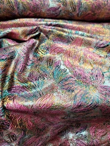 Floral Metallic Brocade Fabric 60” W Sold By The Yard Pink Green Lavender Flower - Picture 1 of 13