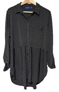 Apt. Mujer Blusa 9 elástica negra a rayas con botones manga enrollable talla XL - Imagen 1 de 14