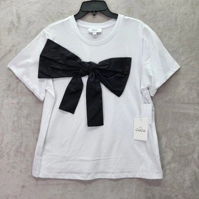 CeCe женщин большой белый большого размера черный бант спереди футболка укороченный короткий рукав - Изображение 1 из 4