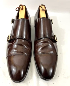 Zapatos Santoni Cuero Doble Correa Monje Hombres Marrón 13D $830 Nuevos Auténticos - Imagen 1 de 14