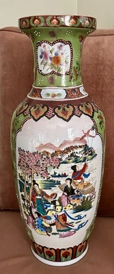 Chinese Export 70’s Porcelain Floor Vase. 24” Tall Hand Painted Pottery - Image 1 of 4