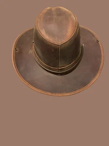 WhiteKnuckler Kastanienbraun Leder Outback Hut Hergestellt in den USA Druckknopf Seiten Groß - Bild 1 von 9