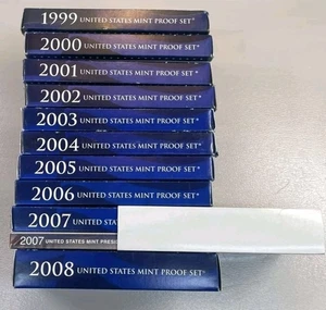 US Mint 10 Annual Proof Sets 1999-2008 OGP Box & COA 109 Coins Estate Sale Lot - Bild 1 von 1