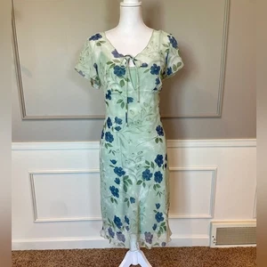Vintage 90s dress 13 DBY Ltd Green Floral slip dress sheer whimsical fairycore - Picture 1 of 7