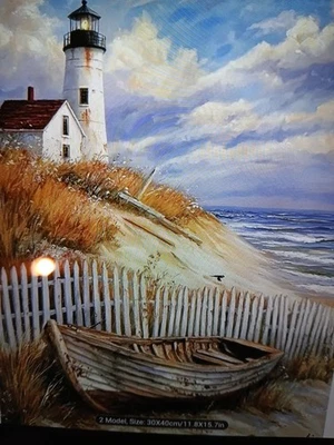 Punto de Cruz Estampado, Faro y Barco de Remos, 14ct 30x40 Cm, 23 Colores Foto 1 de 4