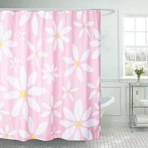 Linda cortina de ducha floral rosa margarita SmoothNovelty flor blanca y amarilla con... - Imagen 1 de 7