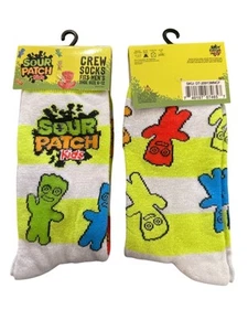 SOUR PATCH KIDS Gummy Candy Men's Size 6-12 Crew Socks White Neon Yellow Stripes - Picture 1 of 1