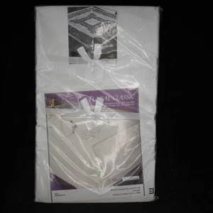 Mantel Damasco Floral Blanco Extra Grande Vintage 63" x 104" -Checoslovaquia - Imagen 1 de 3