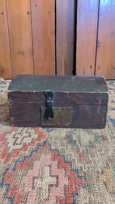 Antique Early Country Primitive Wood Grain Paint Dometop Document Box 10" Sq.N - Image 1 of 4