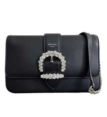 NWT JIMMY CHOO Leather Crossbody Bag In Black - Image 1 of 4