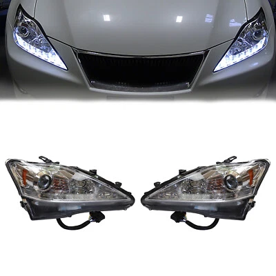 Pair Headlights For 2006-2013 Lexus IS250 IS350 LED DRL Projector Chrome LH & RH - Image 1 of 4