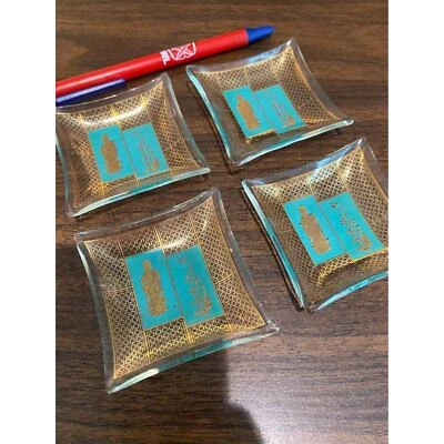 Juego de 4 platos pequeños de vidrio dorado verde azulado salsa de condimento Mcm Mid Century Foto 1 de 4