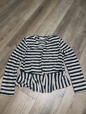 Blazer Umgee EE. UU. Negro Beige Rayas Cremallera Extraíble Dobladillo Peplum Lentejuelas Talla M Foto 1 de 4