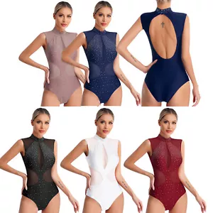 Women Bodysuit Tango Leotard Flamenco Jumpsuit Samba Performance Rhinestones - Bild 1 von 52