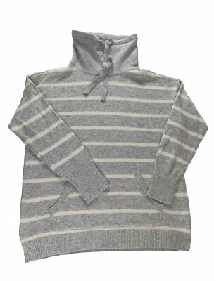 Suéter Loft Capucha Cuello Rayas Mujer Grande Gris Manga Larga Cordón Bolsillo L Foto 1 de 4